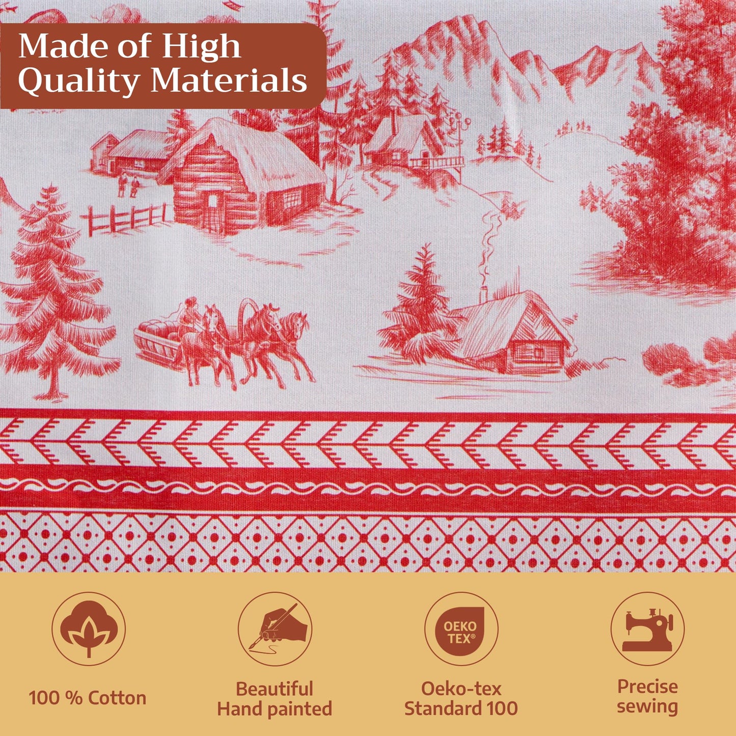 Maison d' Hermine Table Cloth Round Table 100% Cotton 63 Inches Fall Tablecloth Reusable Everyday Use for Thanksgiving Christmas Decorations Dining Farmhouse Party (Winter Jouy)