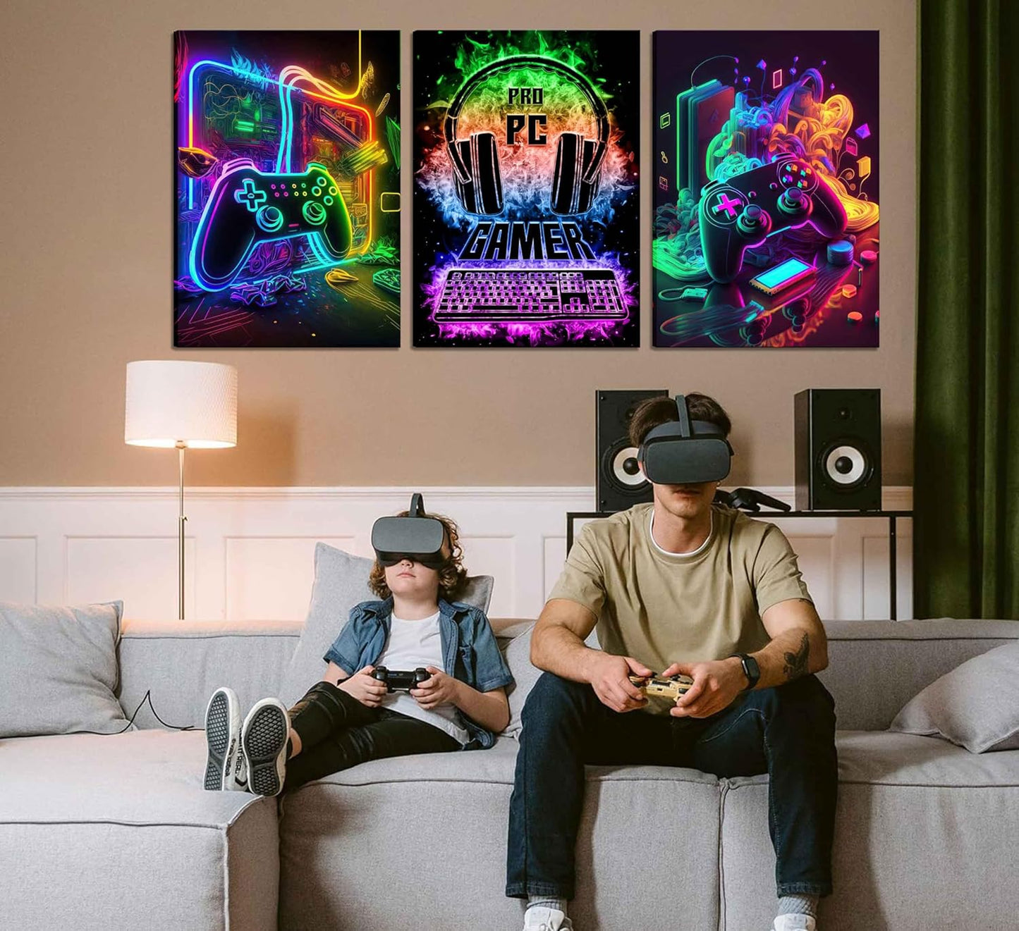 PPV Gaming Wall Art - Retro Video Game Canvas Prints | Colorful Neon Gamepad Decor 12x16in