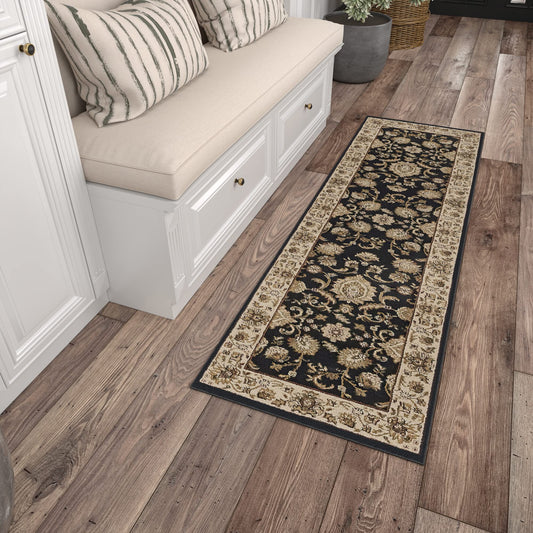 Tayse Black Hallway Runner Rug - Kitchen Rug - Area Rug for Indoor Entryway Walkway - Contemporary Carpet, 2'3'' x 10', SNS4723 2x10