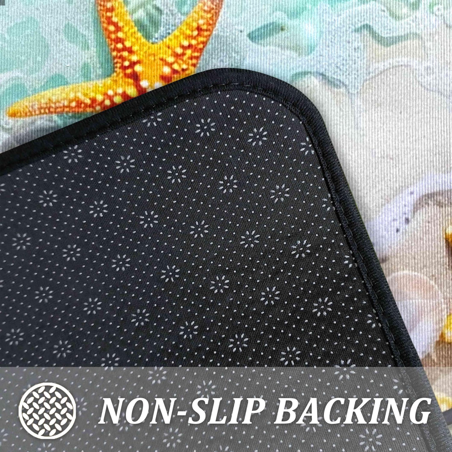 Lumiprinta Ocean Theme Tropical Beach Seashell Starfish Decorative Kitchen Rugs and Mats Set of 2, Low-Profile Floor Mats Decorations for Home Kitchen 17"x47"+17"x30"