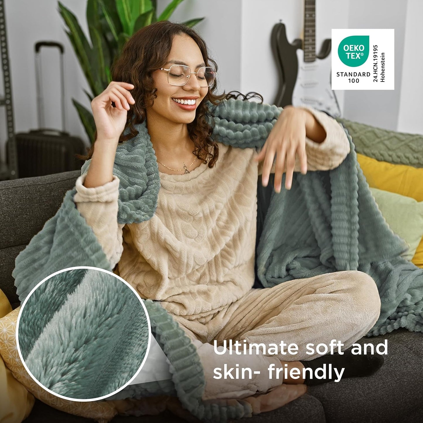 Bedsure GentleSoft Fleece Blanket - Cozy Sage Green Throw for Couch, 50x70 Inches