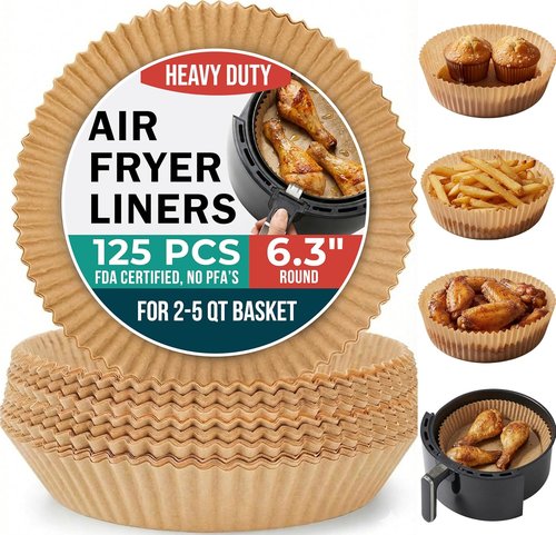 Cathy Yoder Round Air Fryer Liners - 125 PCS 6.3 Inch Disposable Parchment Sheets for Easy Cleanup