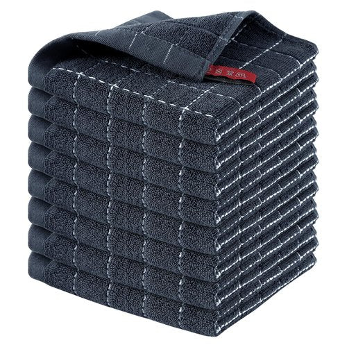 Homaxy 100% Cotton Terry Kitchen Dish Cloths, Ultra Soft and Absorbent Dish Towels for Kitchen, Suitable for Drying and Washing Dishes, 8 Pack, 12 x 12 Inches, Dark Grey