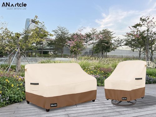 ANartcle Outdoor Couch Cover - 100% Waterproof Heavy Duty 2-Seater Loveseat Cover | 58"W x 32.5"D x 31"H - Beige & Brown
