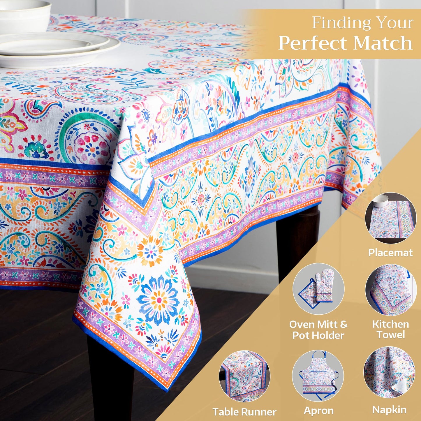 Maison d' Hermine Table Cloth Rectangle Table 100% Cotton 60 x 108 Inches Tablecloth Reusable Decorative for Dining Kitchen Room Farmhouse Home Gifts for Mothers Day Spring Summer - Indian Floral