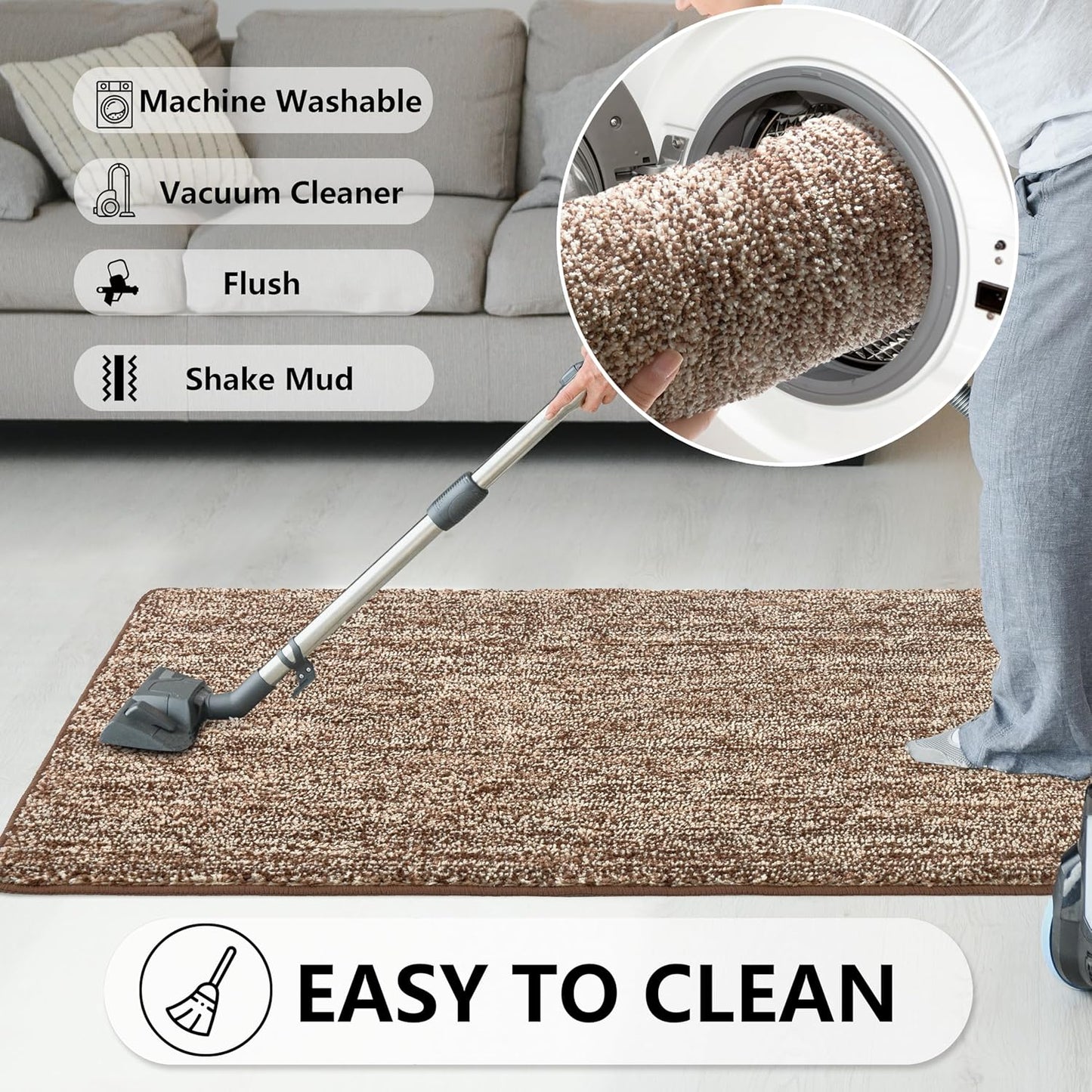 REFETONE Indoor Doormat - Absorbent Non-Slip Rubber Backing | Washable 20"x32" Coffee/Brown Rug