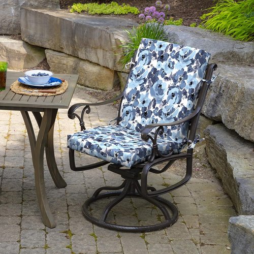 Arden Outdoor Patio Dining Chair Cushions - 2-Pack, Rain-Proof & Fade-Resistant, Blue Floral 20x44