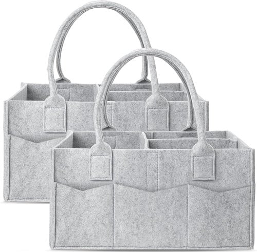 Cute Castle Diaper Caddy Organizer - Portable Nursery Storage Bin with Handle | 2 Pack in Grey