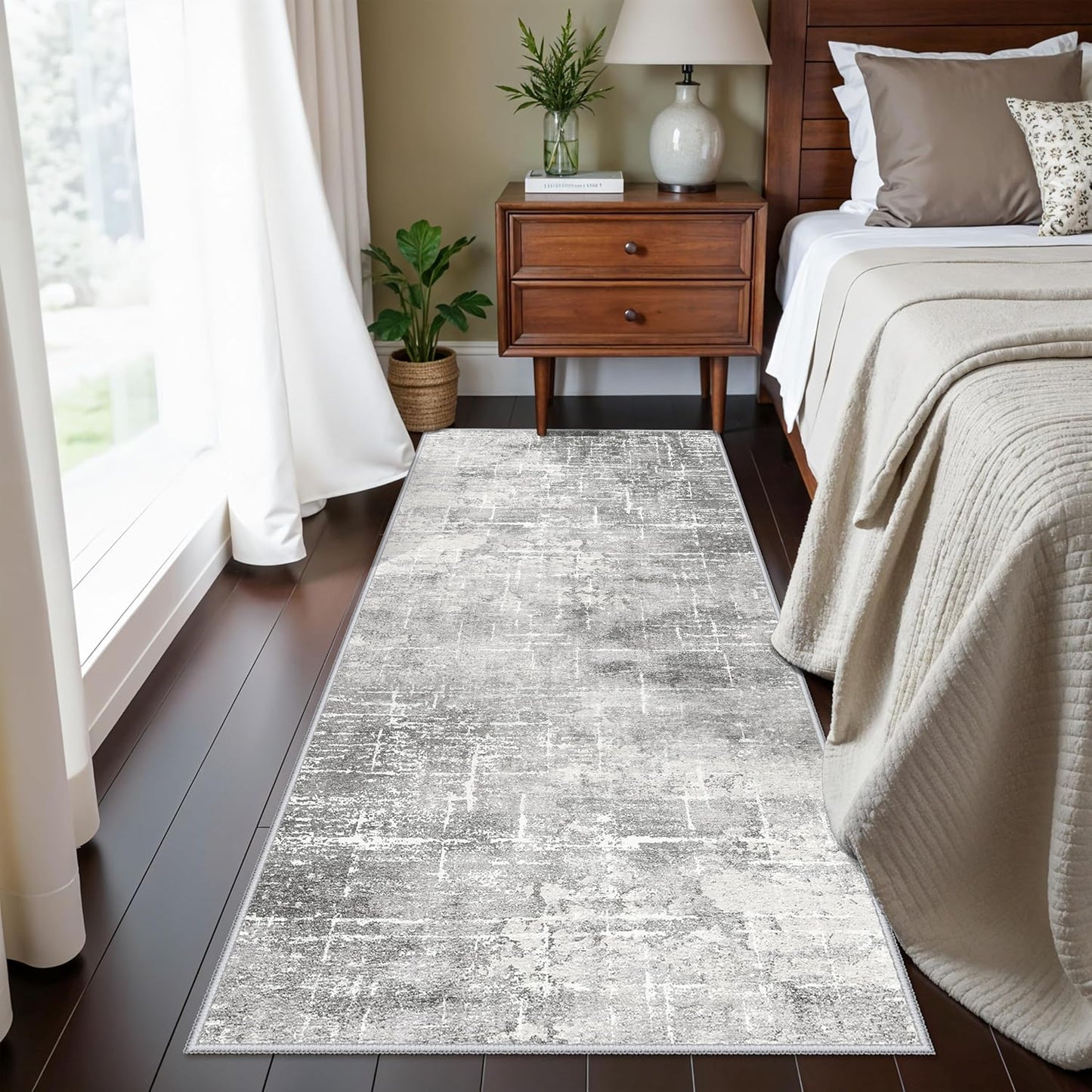 Skiennix Washable 2x5 Hallway Runner Rug - Soft, Water-Resistant Indoor Carpet in Light Grey