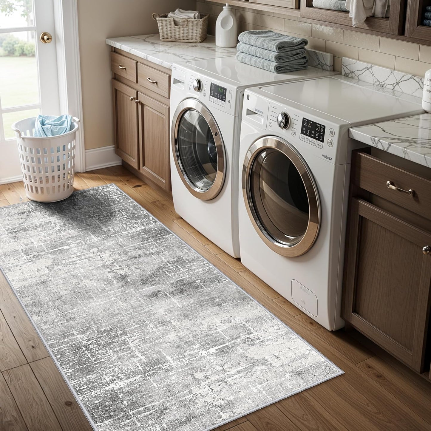 Skiennix Washable 2x5 Hallway Runner Rug - Soft, Water-Resistant Indoor Carpet in Light Grey