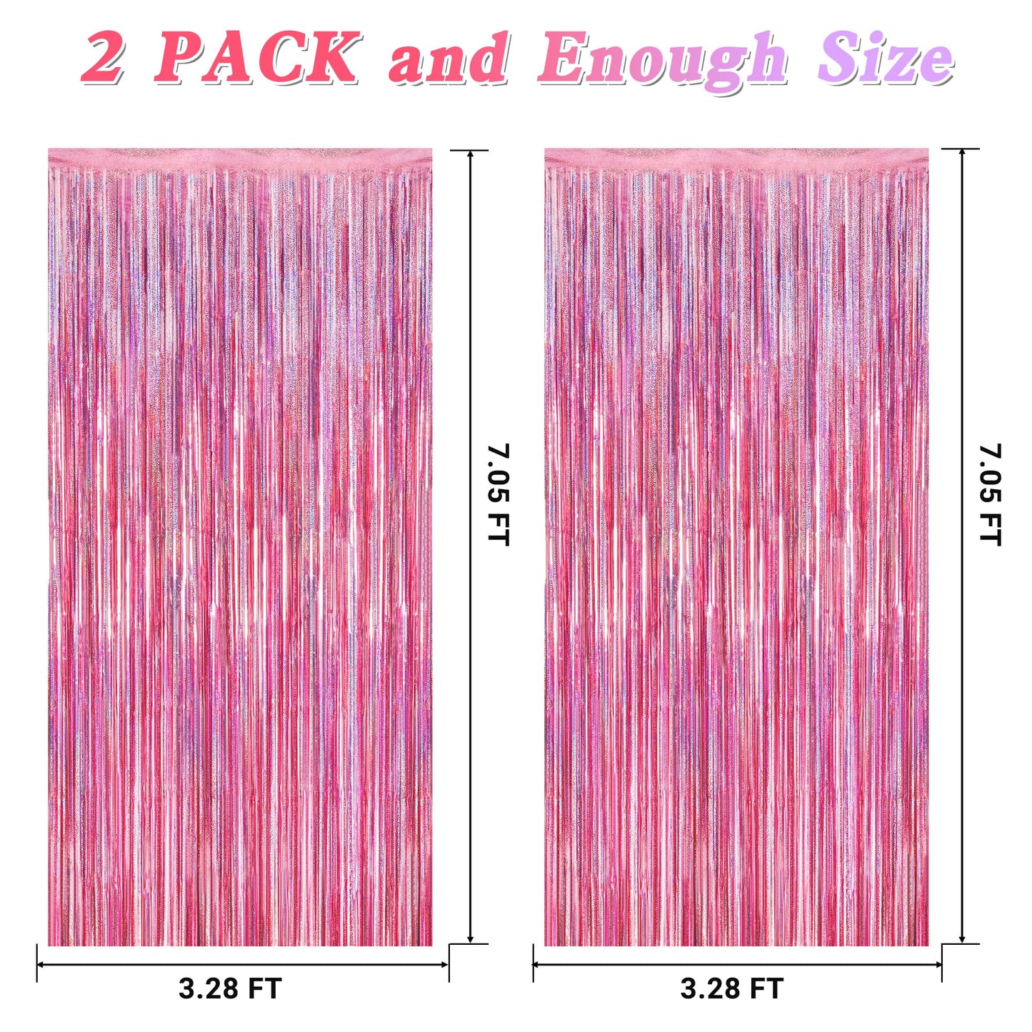 2 Pack Glitter Pink Backdrop, 3.28 FT x 7.05 FT Birthday Party Decorations, Laser Pink Fringe Curtains Foil Streamer Tinsel, Pink Curtains Photo Backdrop Happy Birthday Valentines Day Backdrop