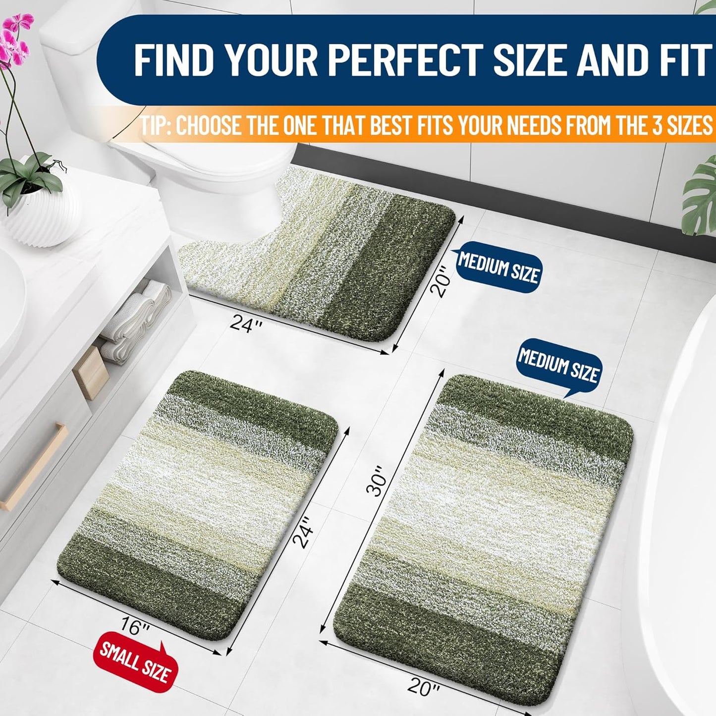 OLANLY Large Bathroom Rugs - Extra Soft Microfiber Mat 54x24 | Quick Dry, Washable, Dark Green