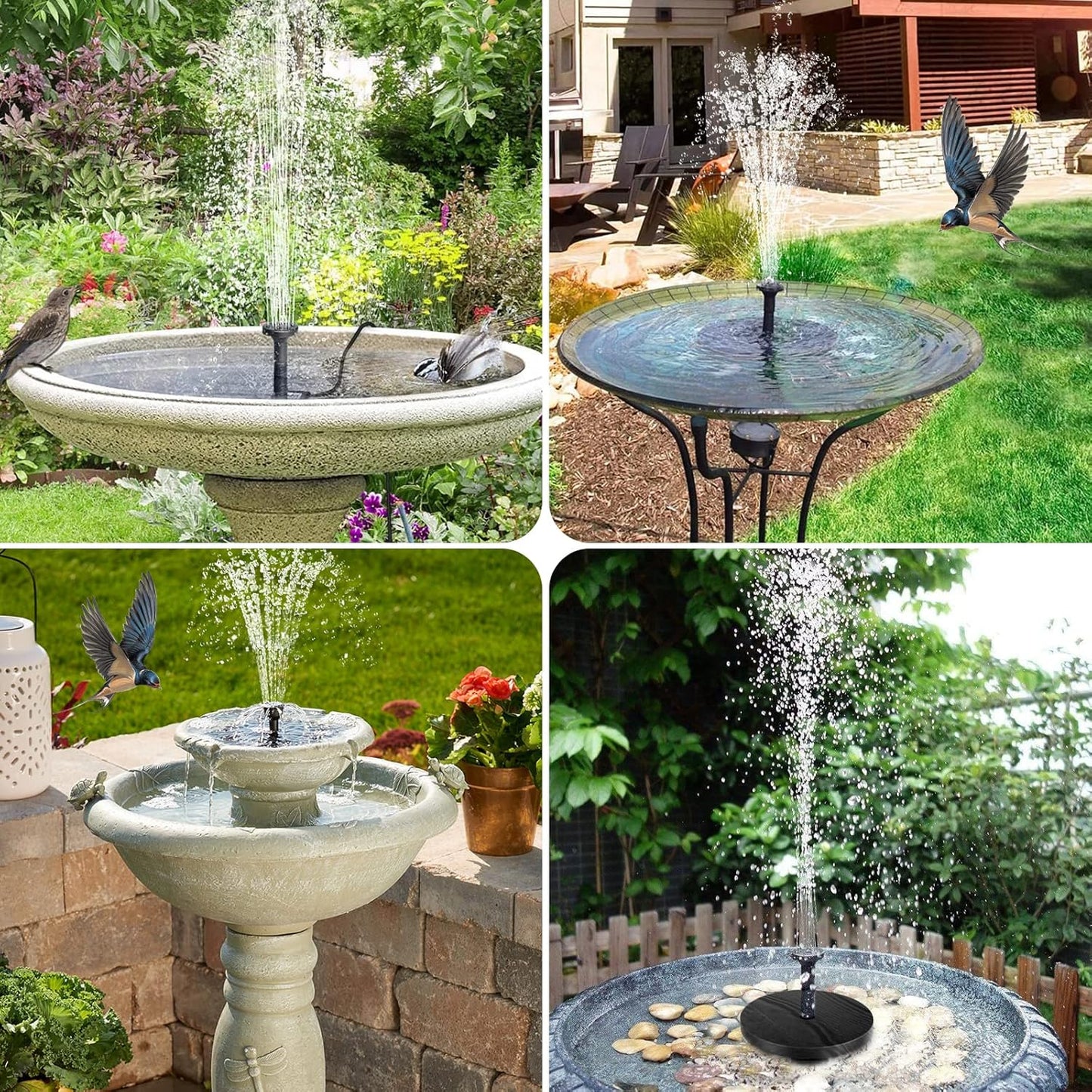 POPOSOAP Solar Bird Bath Fountain Pump - 6W Solar Water Pump with 4ft Tubing & 5 Nozzles for Garden, Ponds & Pools