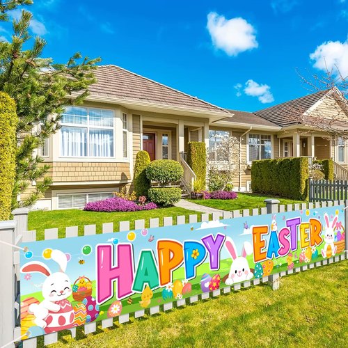 Hedeey Happy Easter Banners, Outdoor/Indoor Decorations, 118' x 20', Easter Theme Party Supplies