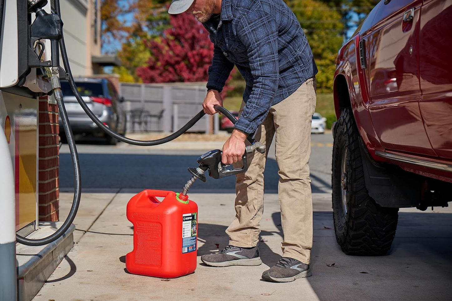 Scepter 5 Gallon Fuel Container - Spill Proof Spout & Bonus Extender | Red Gas Can with Rear Handle