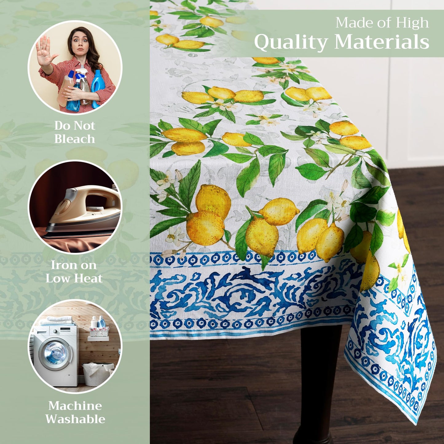 Maison d' Hermine Table Cloth Rectangle Table 100% Cotton 60 x 90 Inches Tablecloth Reusable Decorative for Dining Kitchen Room Farmhouse Home Gifts for Mothers Day Spring Summer - Cedrat
