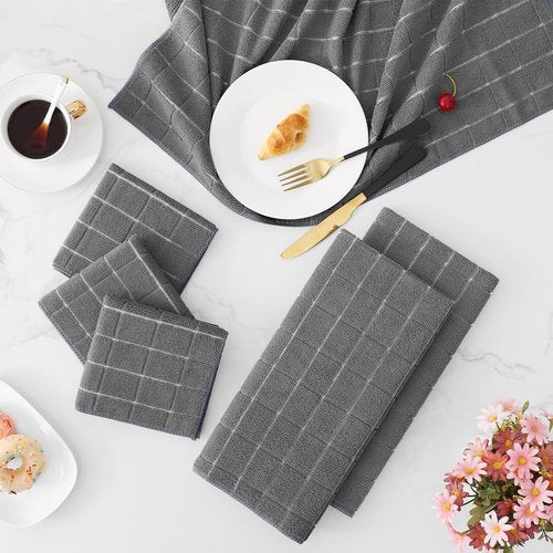Homaxy Microfiber Kitchen Towels and Dishcloths Set, 12 Pack Soft and Absorbent Dish Hand Towels Bulk, 28 x 16 Inch & 12 x 12 Inch Quick Drying Rags for Washing Dishes, Grey