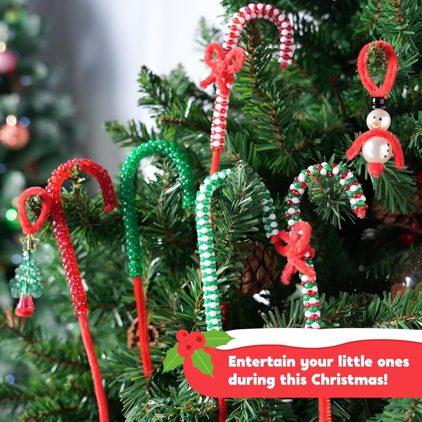 JOYIN Christmas Beaded Ornament Craft Kit - Create 40 DIY Hanging Ornaments | Snowman, Tree, Candy Canes & Wreaths