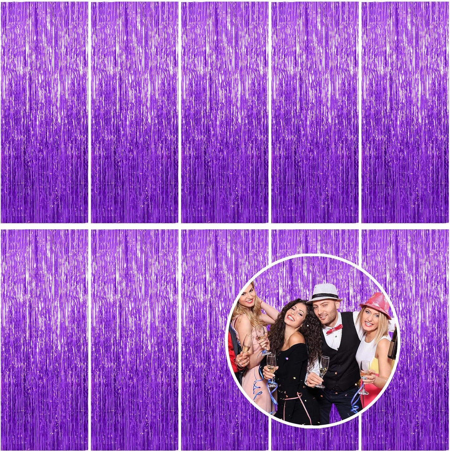 Skiennix Foil Curtain Backdrop - 10 Pack Purple Metallic Tinsel Fringe for Parties & Events