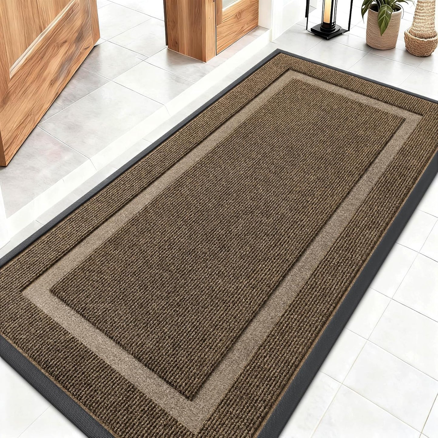 OLANLY Waterproof Front Door Mat - All-Season Indoor/Outdoor Doormat | Sturdy Natural Rubber, 47x23, Brown