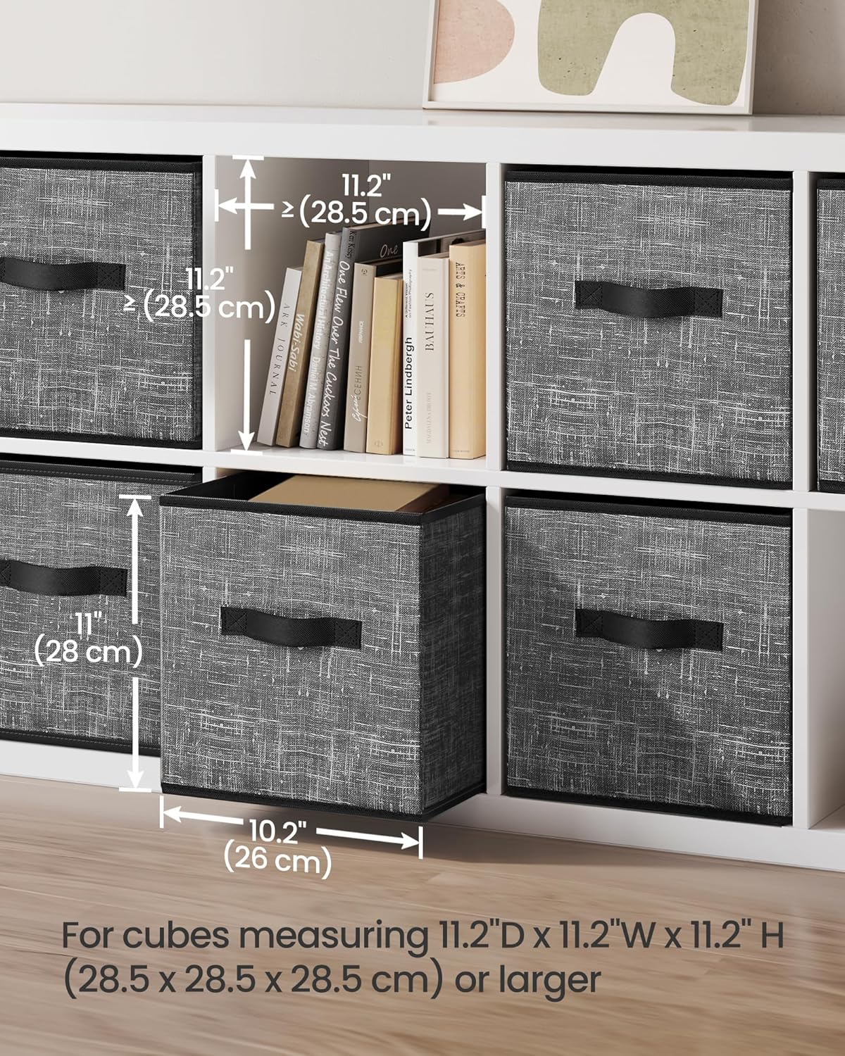SONGMICS Storage Cubes - 11-Inch Non-Woven Fabric Bins with Double Handles - Set of 6, Classic Black Closet Organizers