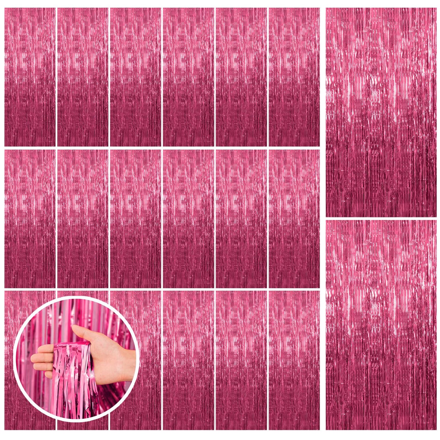 20 Pack Pink Backdrop Decorations - Tinsel Curtain Party Backdrop Foil Fringe Birthday Photo Booth Streamer Backdrop Pink Theme Bachelorette Graduation Decorations