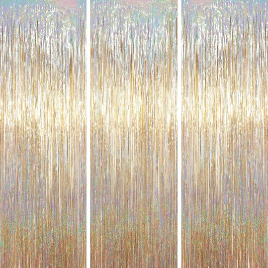 Voircoloria 3.3 x 6.6 ft Foil Fringe Backdrop Curtains, Tinsel Streamers Party Decorations, Fringe Backdrop for Birthday, Baby Shower, Gender Reveal, Graduation (3, Champagne)