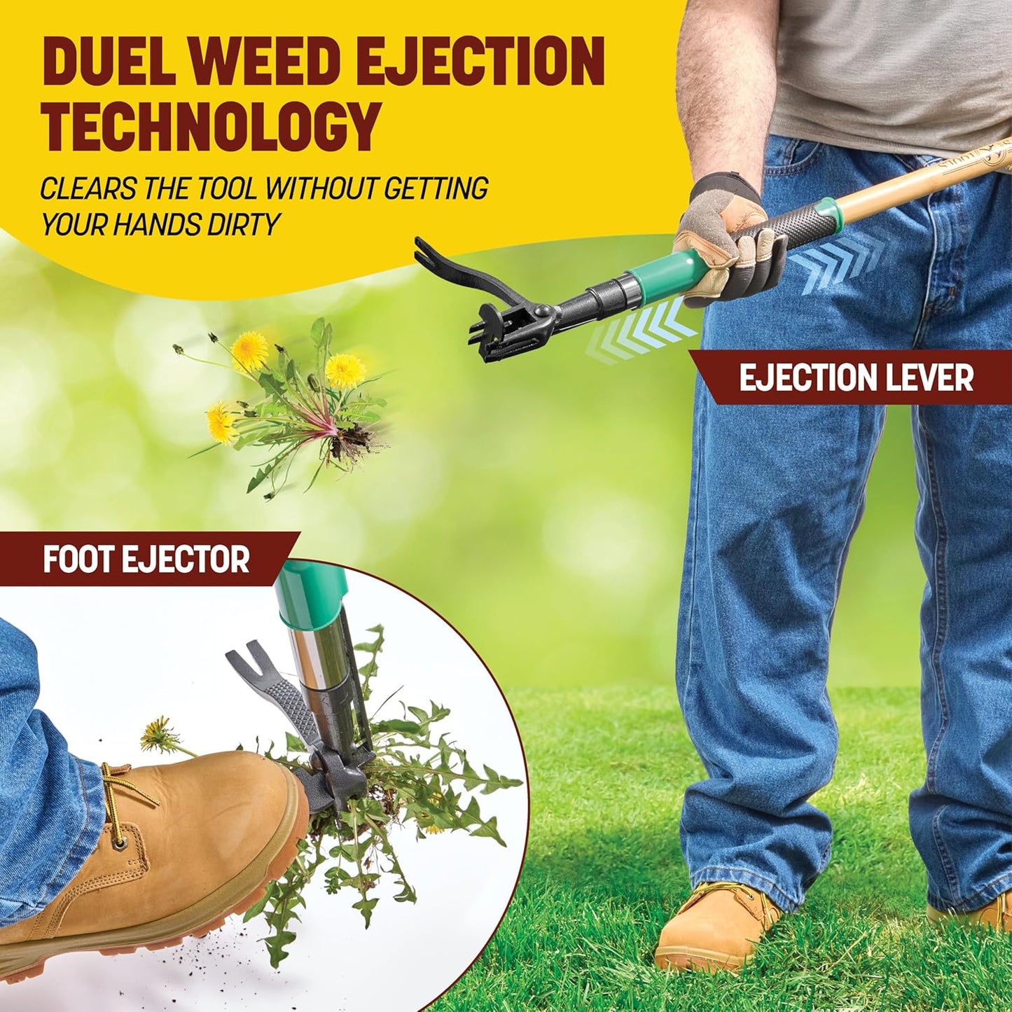 Papa's Tools Weed Puller - 44" Stand-Up Weeder with 4-Claw Steel Head & Bamboo Handle for Easy Gardening