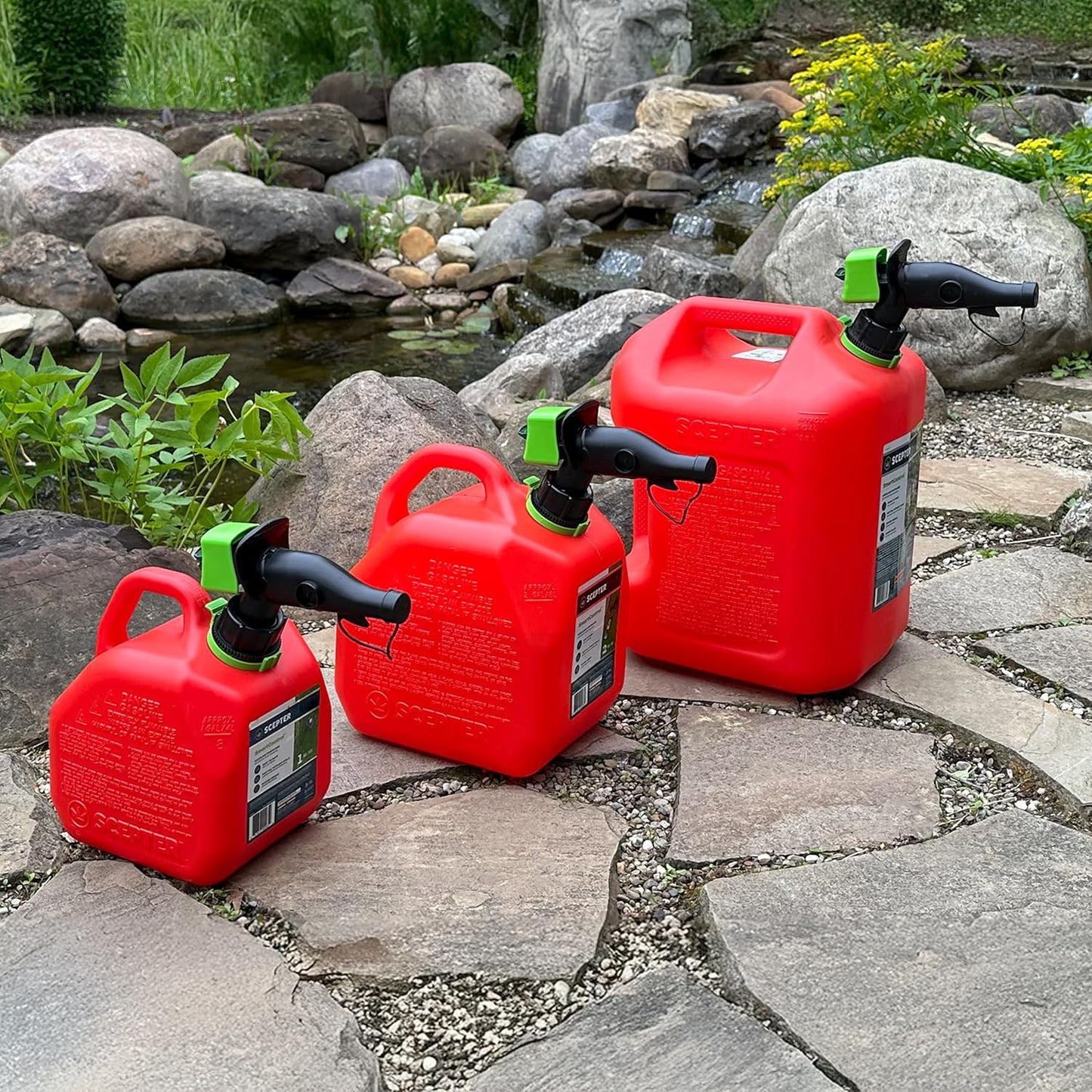 Scepter 5 Gallon Fuel Container - Spill Proof Spout & Bonus Extender | Red Gas Can with Rear Handle