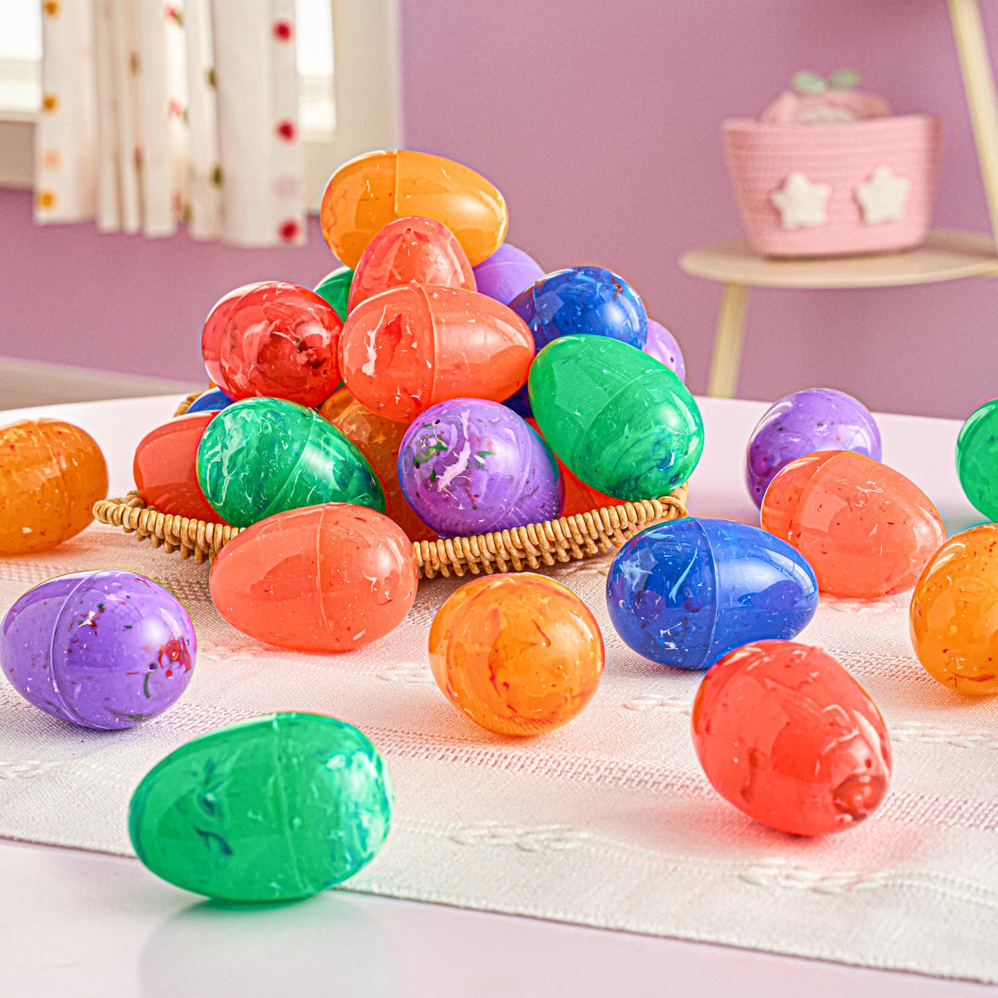 JOYIN 30 Pcs Plastic Iridescent Printed Bright Easter Eggs 3.15" Tall for Easter Hunt, Basket Stuffers Fillers, Classroom Prize Supplies, Filling Treats and Party Favor