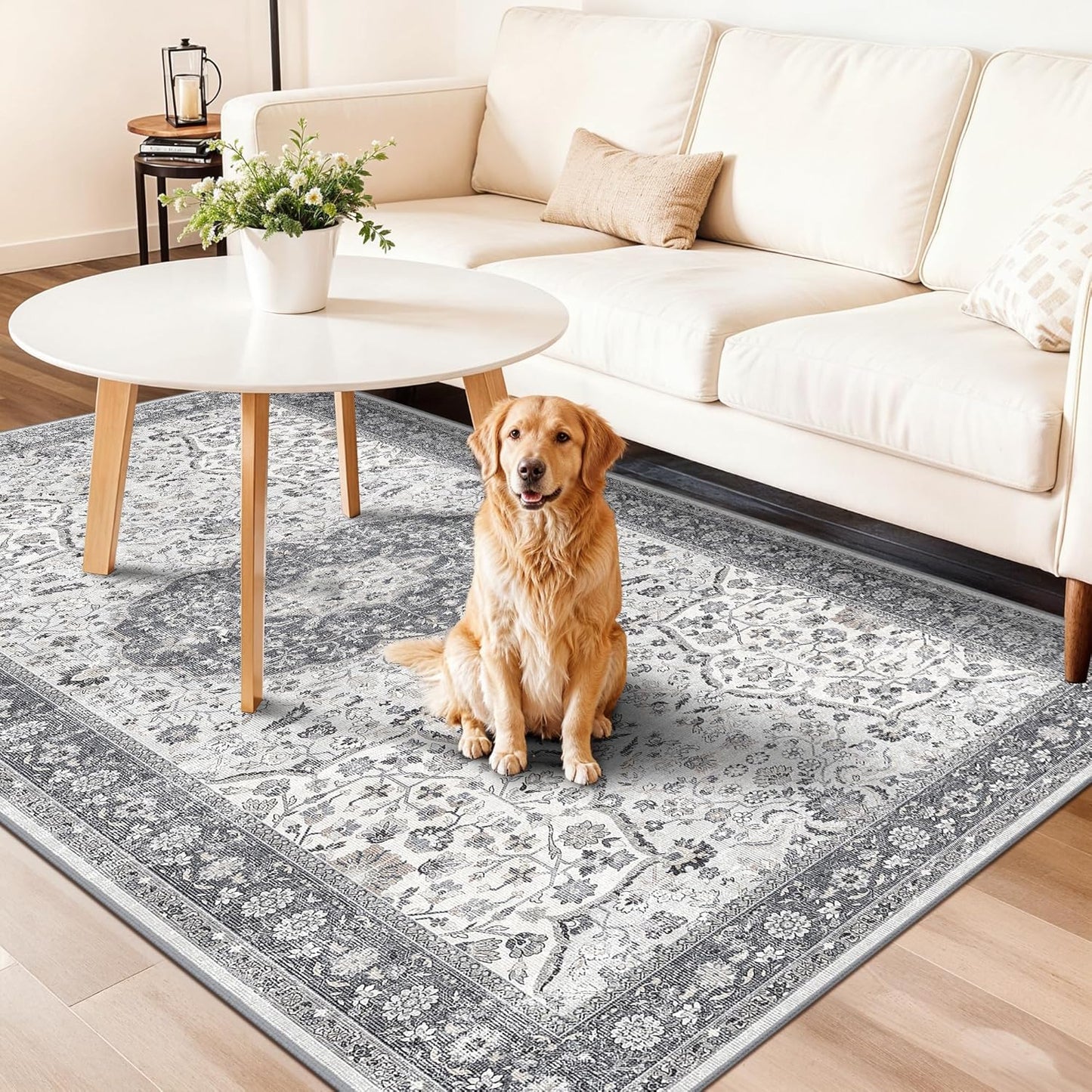 Regine Switzerland Washable Runner Rug - Stain Resistant Oriental Design | 4x8 Feet, Grey for Entryway & Kitchen