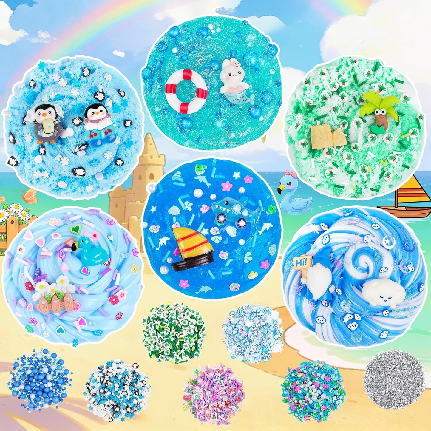 LAWOHO Blue Ocean Slime Kits - 6 Pack Clear Butter Cloud Slime for Kids Ages 8-12 | Perfect Birthday Party Favors