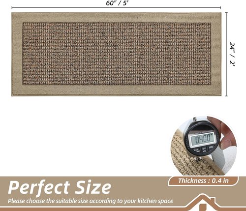 BEQHAUSE Kitchen Runner Rug - Non-Slip, Absorbent & Stain Resistant | 24"x60", Taupe, Machine Washable