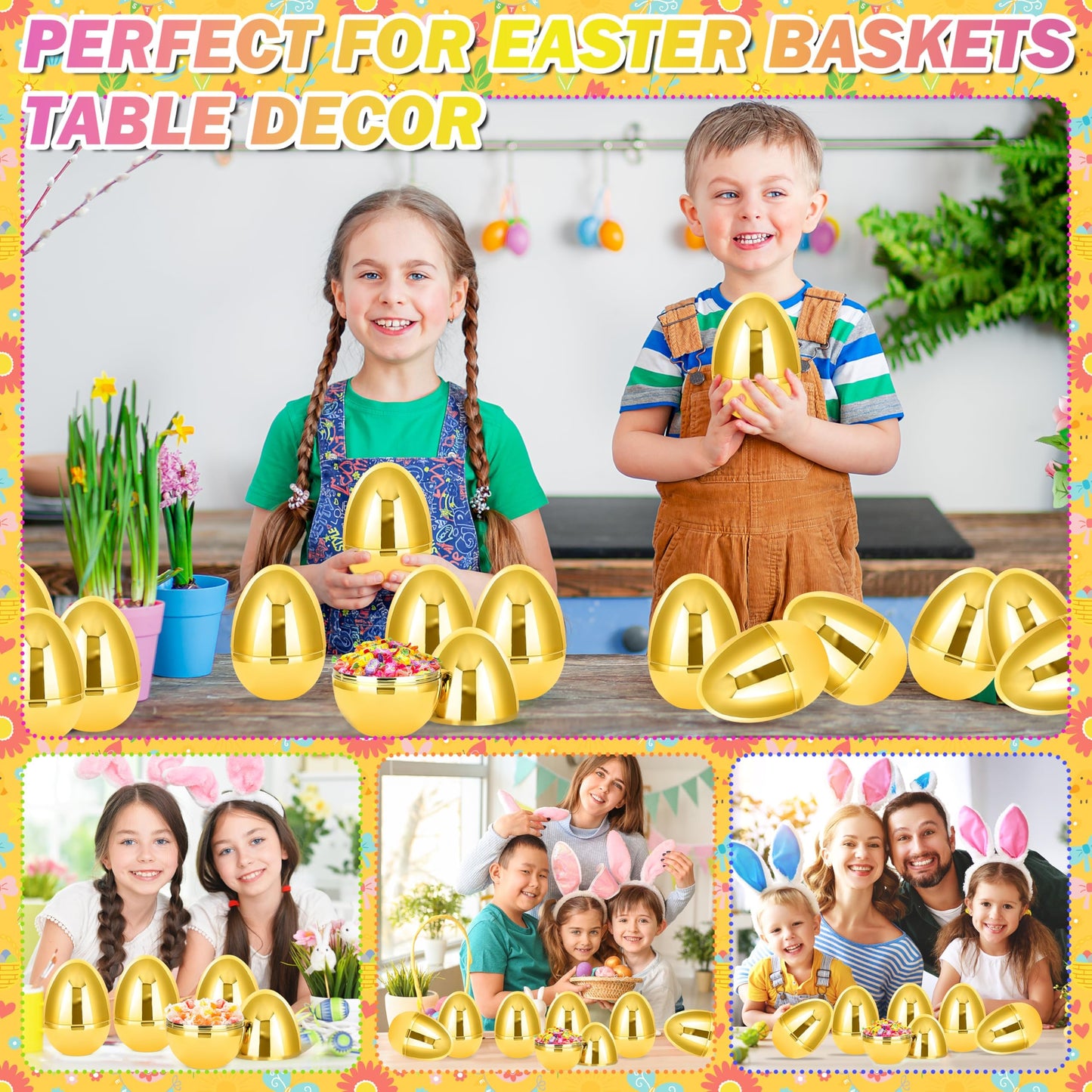 Octeric 12 Pcs 6" Jumbo Golden Easter Eggs, Fillable Shiny Metallic Plastic Eggs for Filling Treats Toys Gift Baskets Filler Stuffers, Easter Hunt Decor, Party Favor, Classroom Prize Supplies