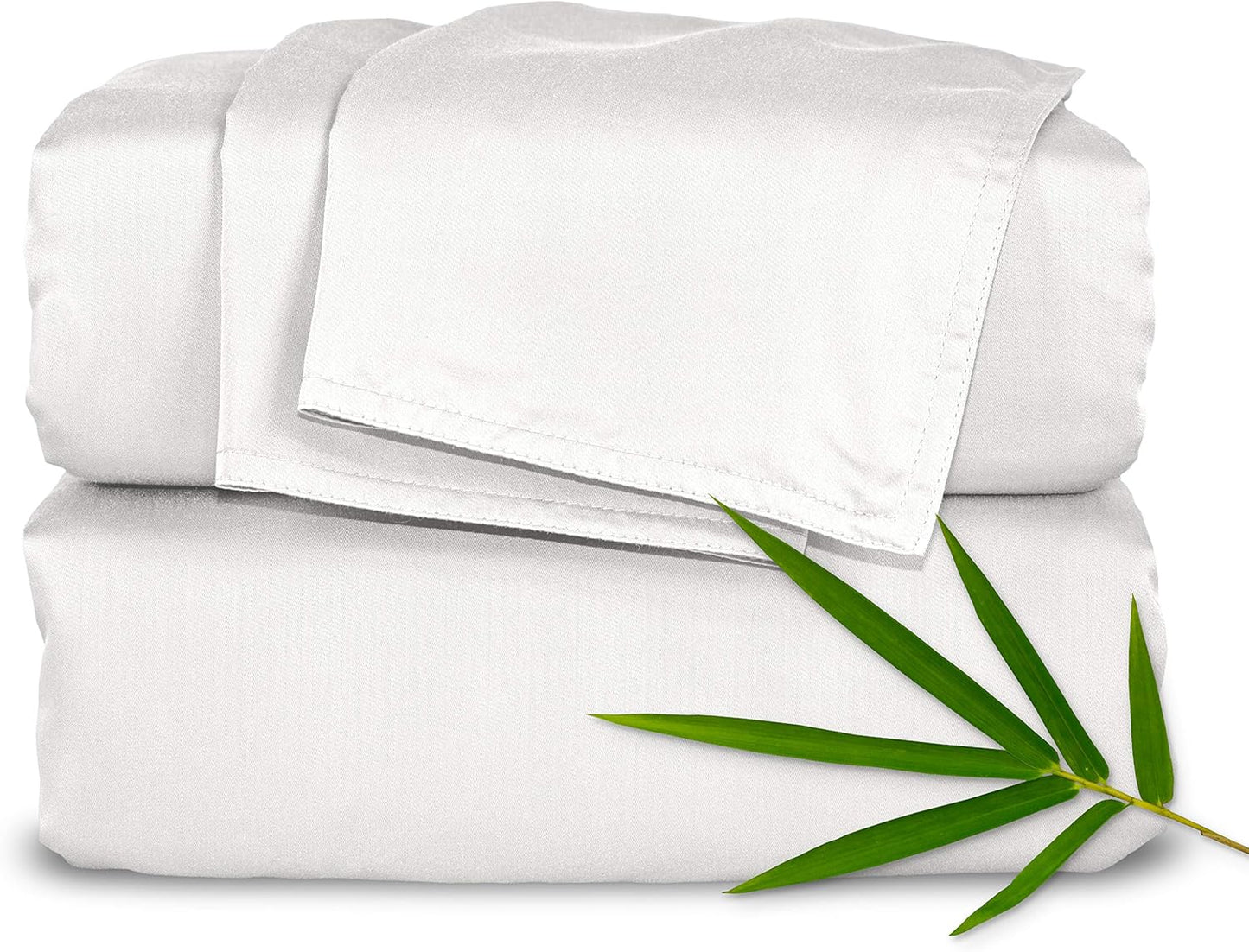 Pure Bamboo King Sheets - 100% Organic Viscose Bed Sheet Set, Soft & Cooling | Double Stitching, White