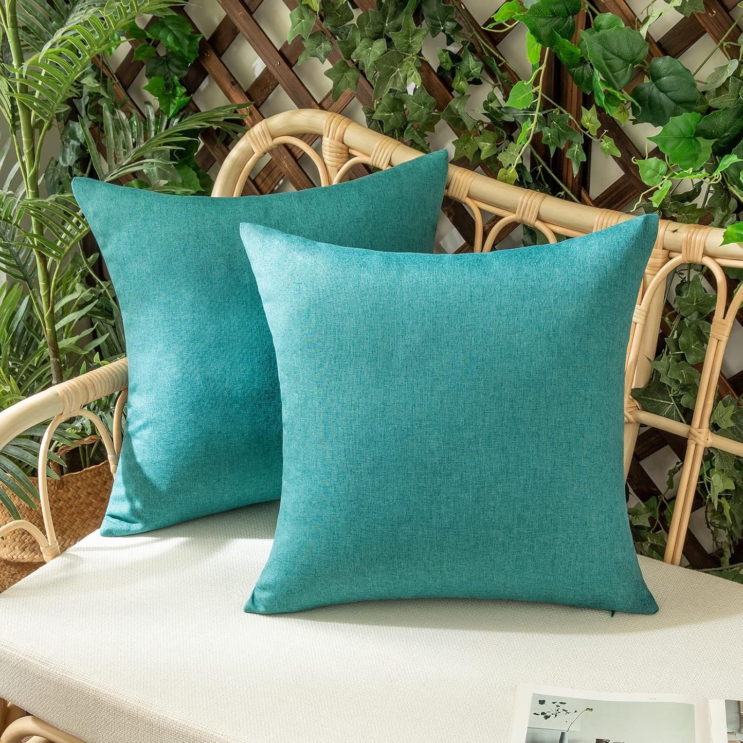Woaboy Outdoor Waterproof Throw Pillow Covers - Set of 2 Decorative Farmhouse Cushion Cases | Turquoise 16x16 Inch
