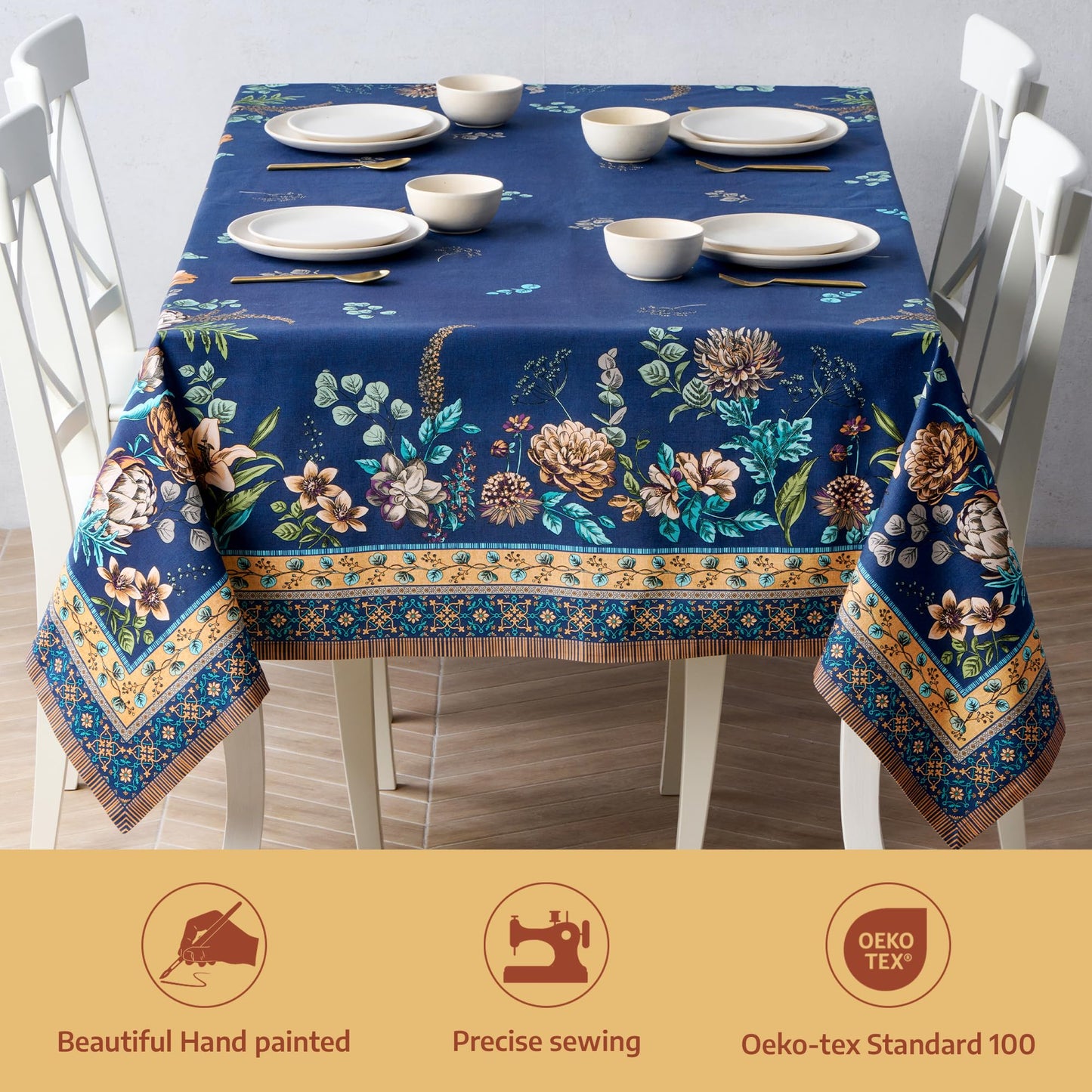 Maison d' Hermine Premium Table Cloth Rectangle Table 100% Combed Cotton 108 x 70 Inches Tablecloth Reusable Decorative for Dining Room, Farmhouse, Home, Party, Festive & Wedding - Artichoke