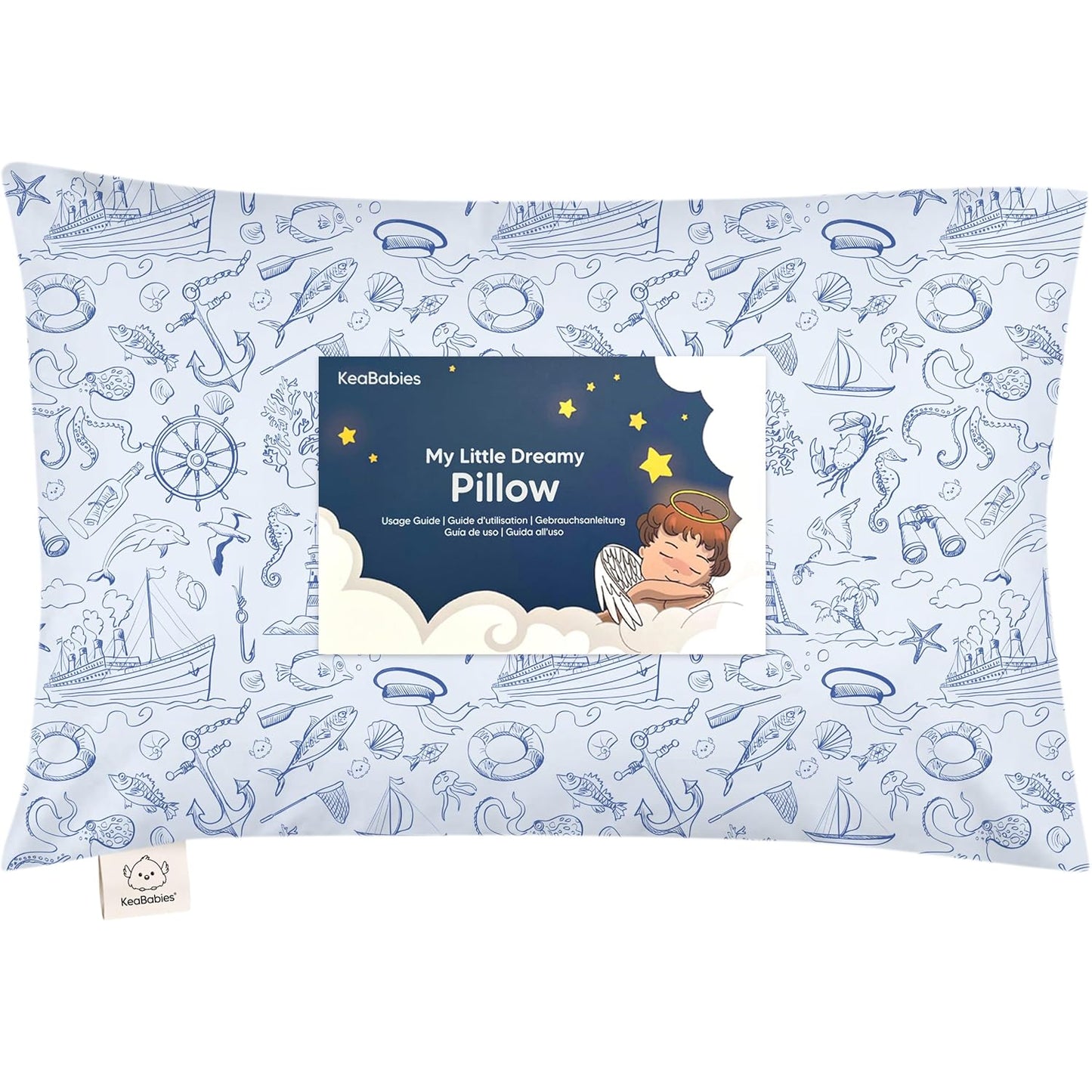 My Little Dreamy Toddler Pillow - Organic Cotton Travel Bed Pillow with Case | Soft & Breathable, 13x18 Inches, Ideal for Ages 2-5 (Nautical)