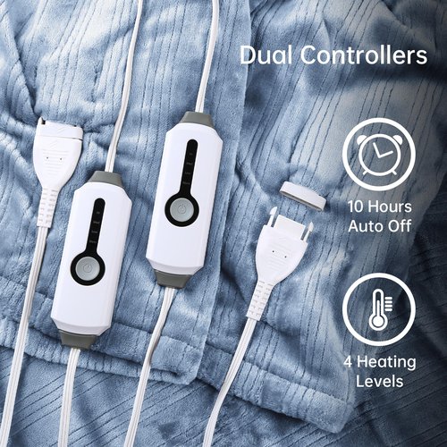 Electric Heated Blanket 84"x90" Queen Size Soft Flannel Heated Blanket, 4 Heating Levels & 10 Hours Auto-Off with Dual-Zone Control - Sky Blue