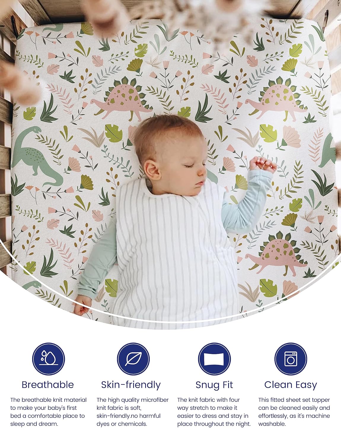 TotAha Dinosaur Crib Sheets - Premium Soft & Breathable Fitted Mattress Sheets | 28x52x9 Extra Deep Pocket, 2 Pack