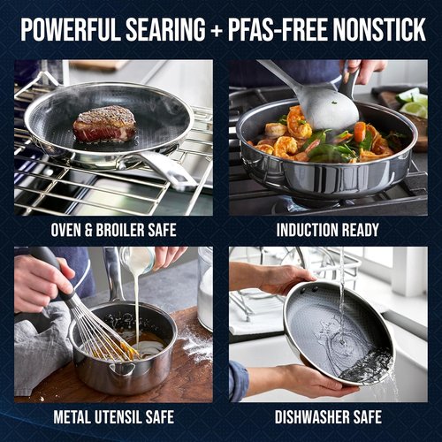 Blue Diamond Hybrid Cookware Set - 12 Piece Nonstick Stainless Steel | PFAS-Free, Induction Ready, Dishwasher Safe
