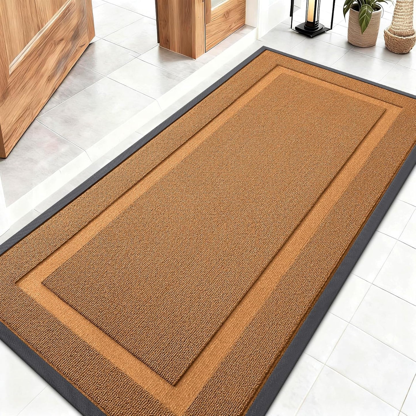 OLANLY Waterproof Front Door Mat - All-Season Natural Rubber Doormat | Easy Clean, 47x23, Tangerine Orange
