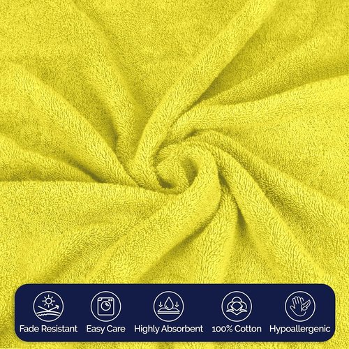Elegant Comfort Premium Cotton Towel Set - 8-Piece Collection with 4 Washcloths, 2 Hand Towels & 2 Bath Towels | 100% Turkish Cotton, Highly Absorbent & Soft, Yellow