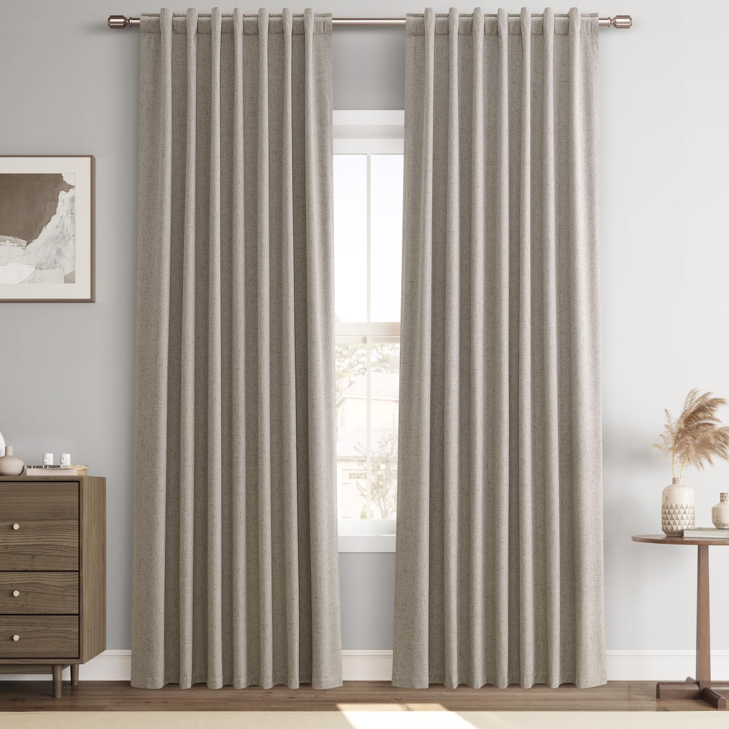 Joywell Linen Dark Apricot Full Blackout Curtains 96 Inch Long 2 Panels Set for Bedroom Living Room,Back Tab Rod Pocket Room Darkening Thermal Insulated Black Out Window Drapes,52x96 Inches