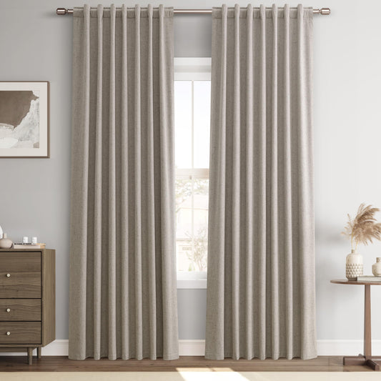 Joywell Linen Dark Apricot Full Blackout Curtains 96 Inch Long 2 Panels Set for Bedroom Living Room,Back Tab Rod Pocket Room Darkening Thermal Insulated Black Out Window Drapes,52x96 Inches