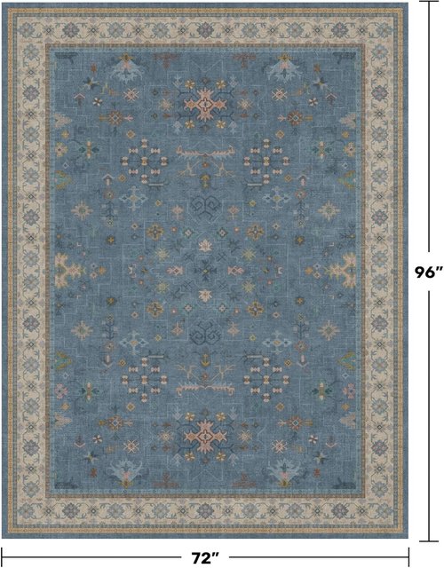 Boho 6x8 Living Room Rug - Modern Blue Washable Carpet for Dining Room or Bedroom Décor