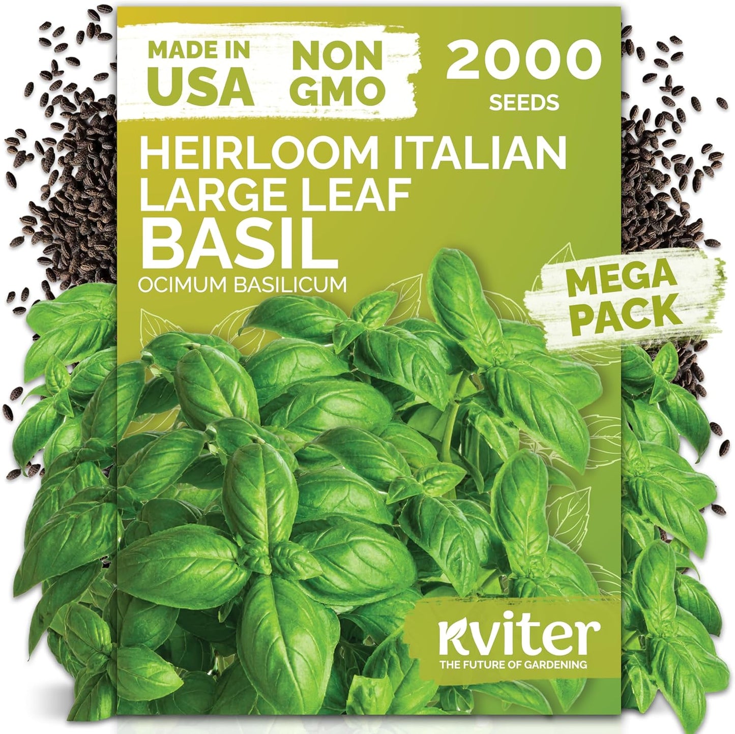 KVITER 2000 Italian Basil Seeds - Sweet Genovese Heirloom & Non-GMO for Indoor/Outdoor Gardens
