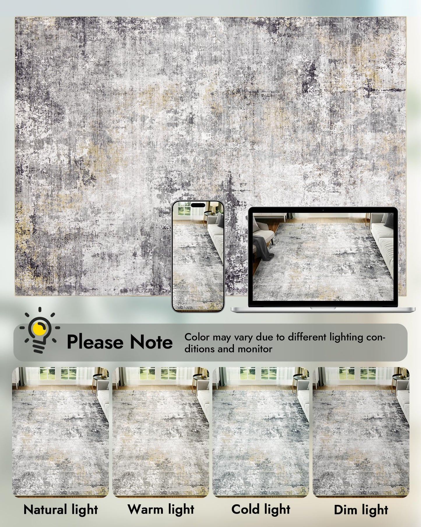 AUKOW Area Rug Living Room Rugs - 8x10 Modern Abstract Soft Indoor Neutral Washable Rug Stain Resistant Non-Slip Low Pile Carpet for Bedroom Dining Room Home Office - Charcoal Grey