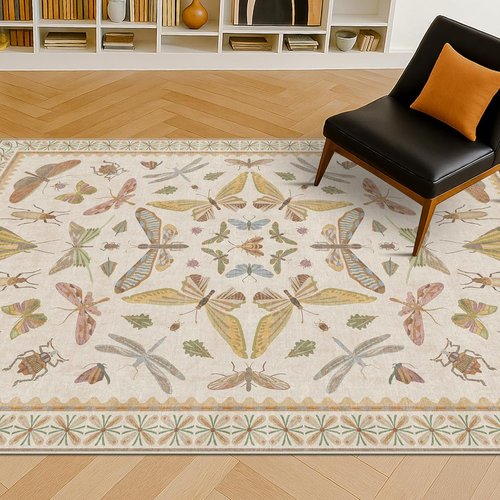 Hazo Haus 3x5 Washable Non-Slip Bathroom Rug - Ultra Soft Colorful Insect Design for Kids' Rooms