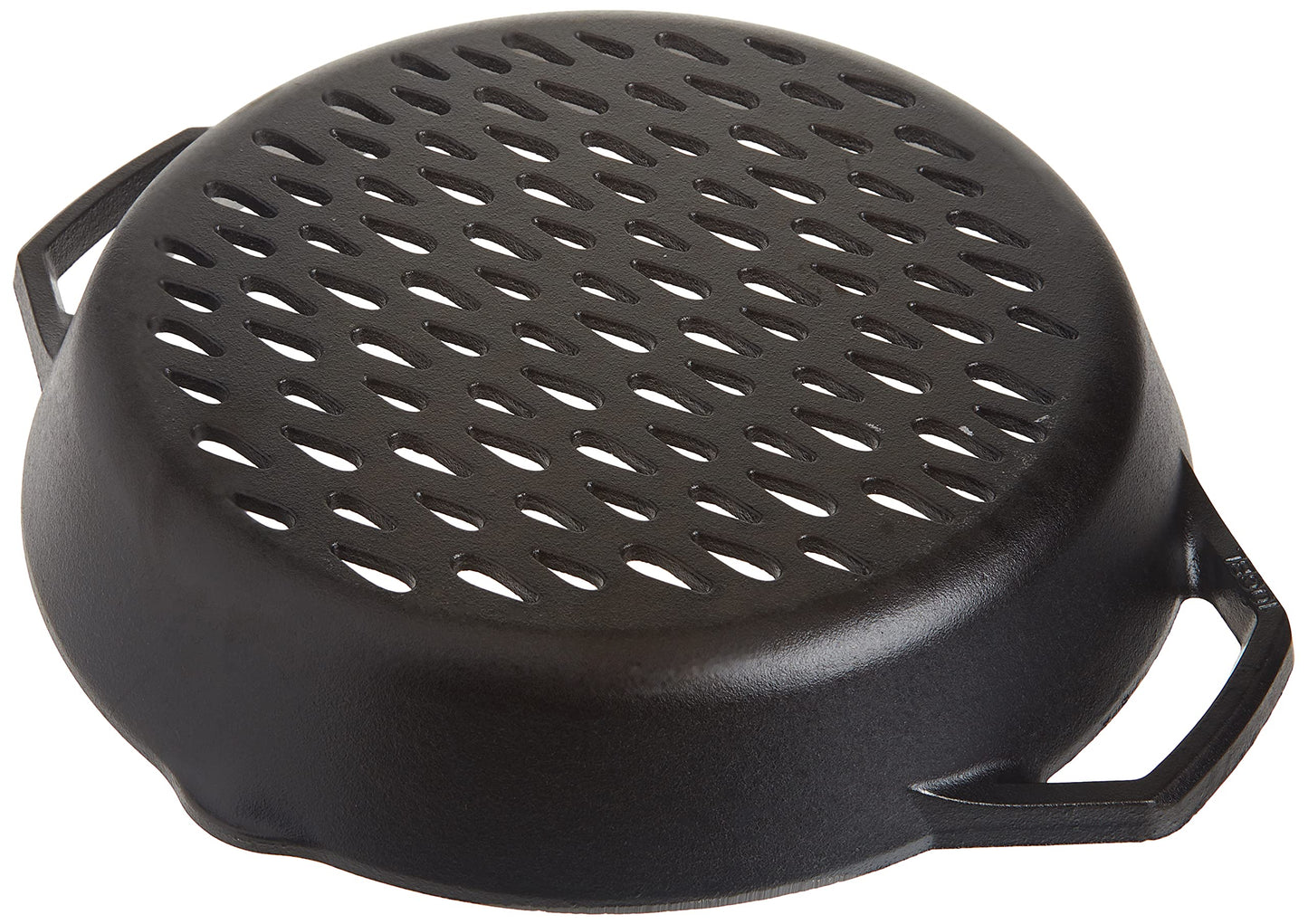 Lodge Pre-Seasoned Cast Iron Round Grilling Pan - Use on the Grill - Grilling Pan Designed to Protect Food from Falling Through the Grate - Cast Iron 12 Inch